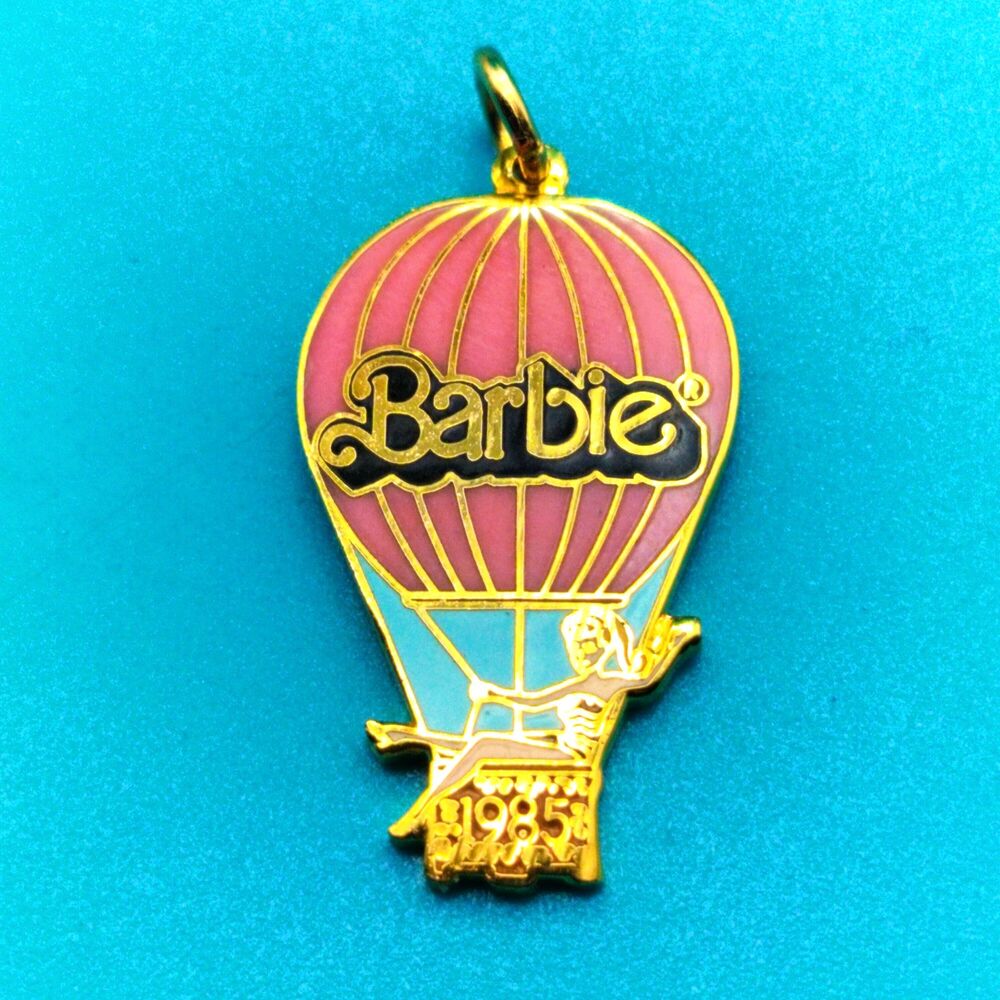 1985 Barbie Charm Pendant 80s Gold Tone Enamel Rare